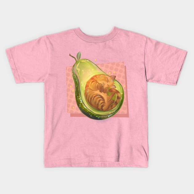 Avocado Cat Kids T-Shirt by Claire Lin